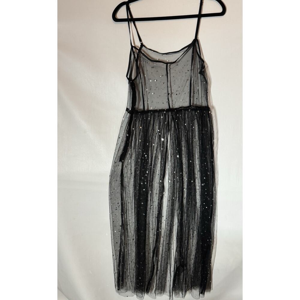Witchy Sheer Dress Women S M Black Star Moon Mesh Fairy Grunge Whimsy Goth Pinup - Picture 4 of 11